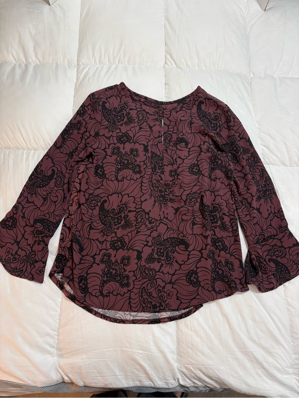 LOFT Outlet Women’s Floral Woven Blouse Purple/Black 3/4 Bell Sleeve Size S
